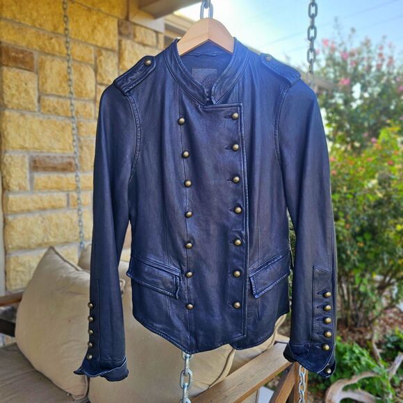 JOIE Jackets & Blazers - Joie Lamb Leather Military Style Silk Liner Women's Double Breasted Jacket Small